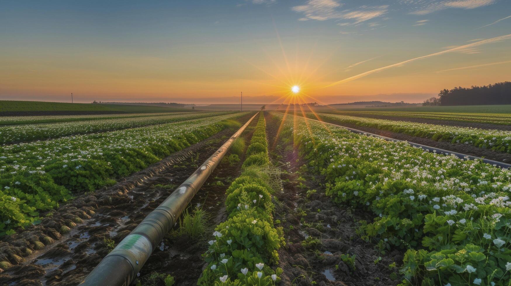 ai generato acqua tubo nel un' fiore campo foto