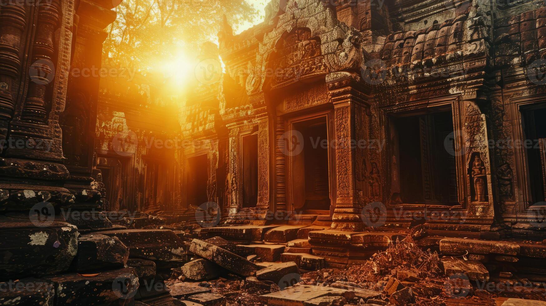 ai generato buddista tempio a tramonto. foto