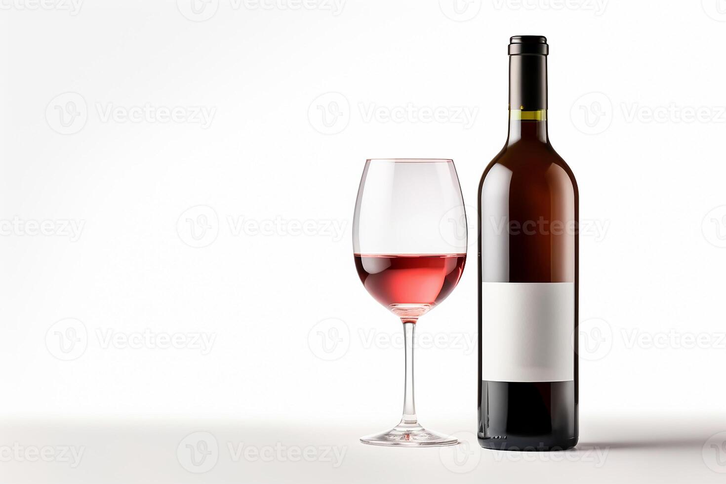 ai generato bottiglia e bicchiere di rosso vino su un' bianca sfondo foto