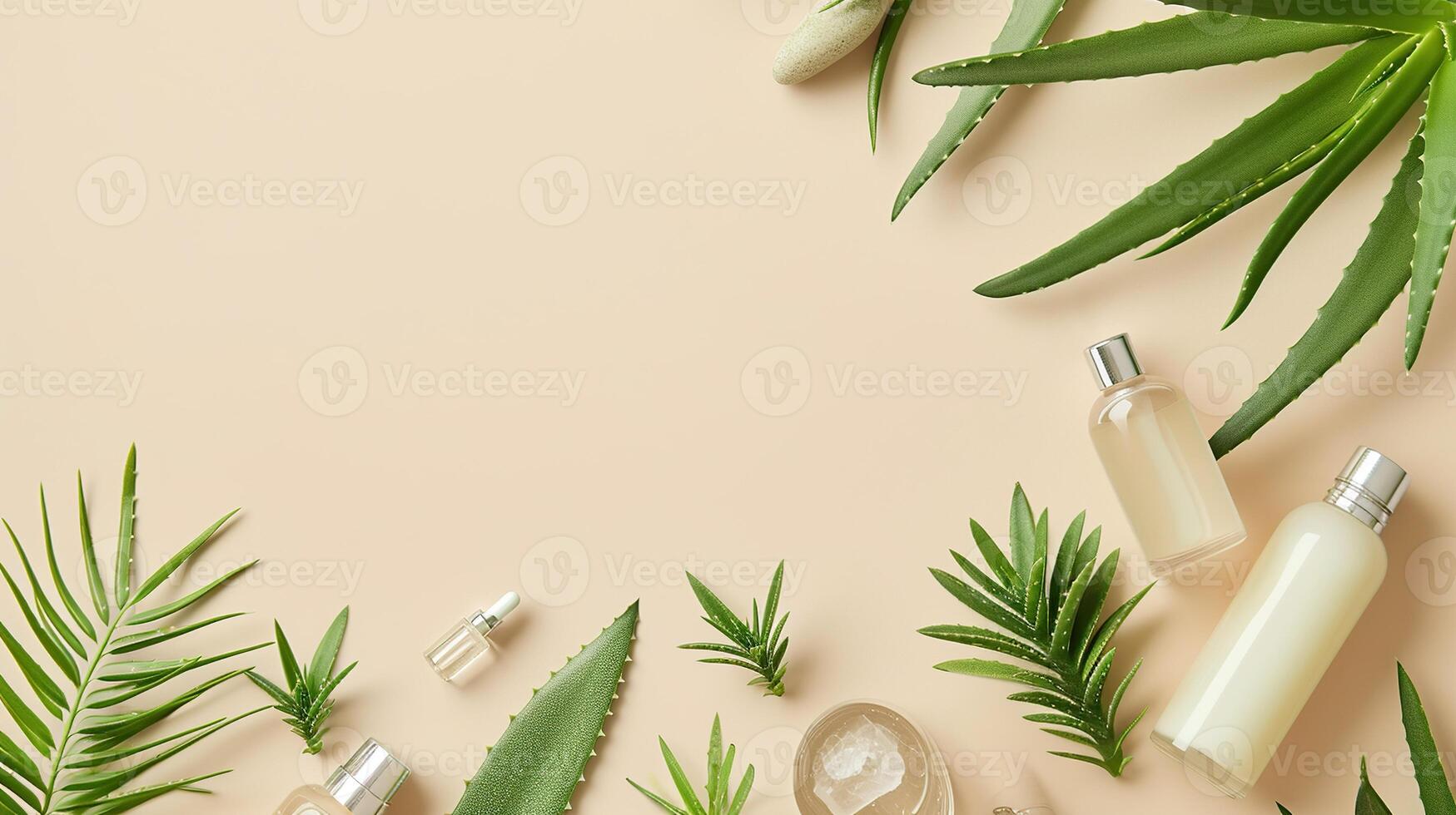 ai generato piatto posare composizione con aloe Vera e cosmetico prodotti foto