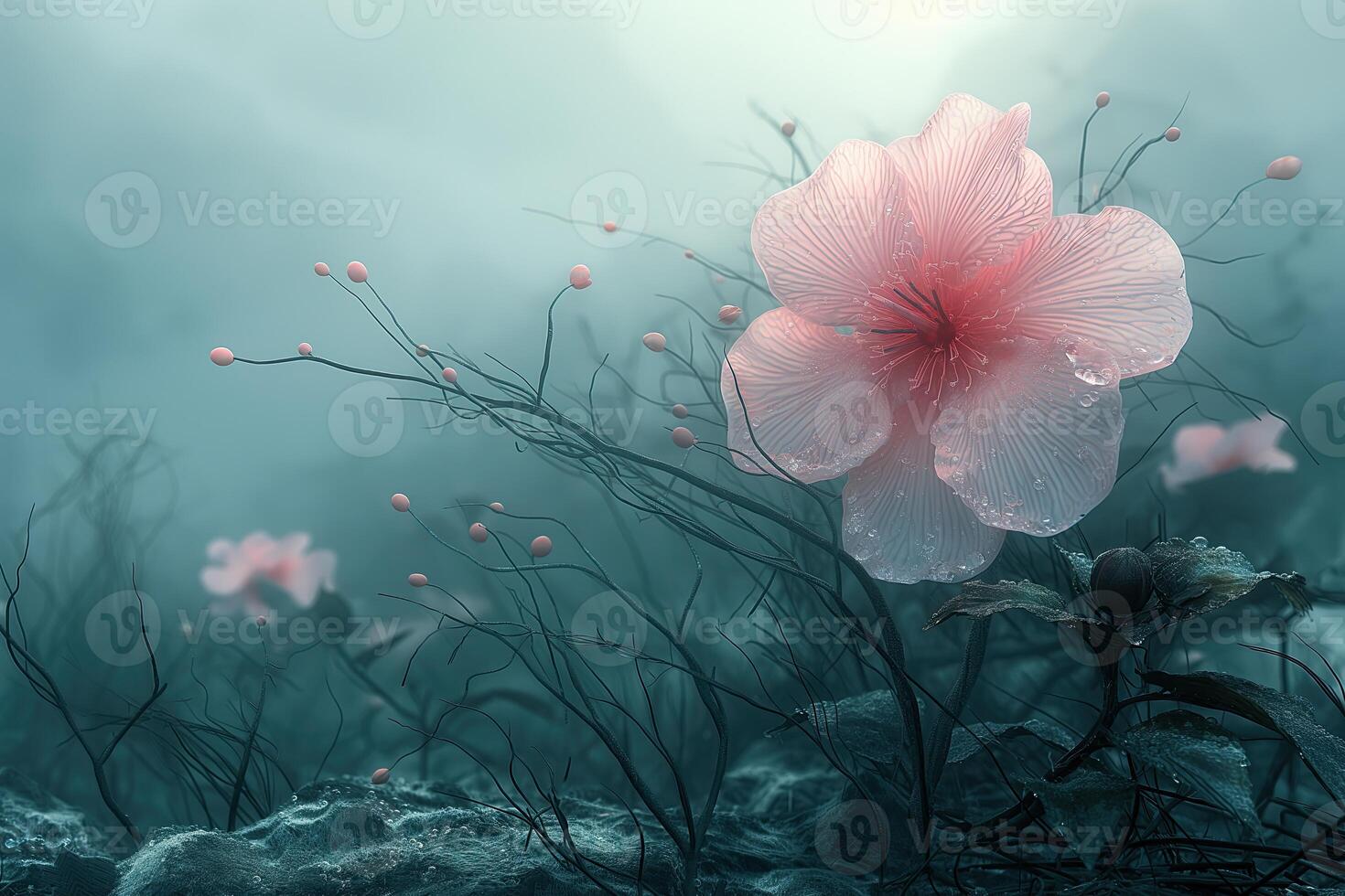 ai generato rosa ibisco fiore su nebbioso sfondo, Vintage ▾ stile. foto