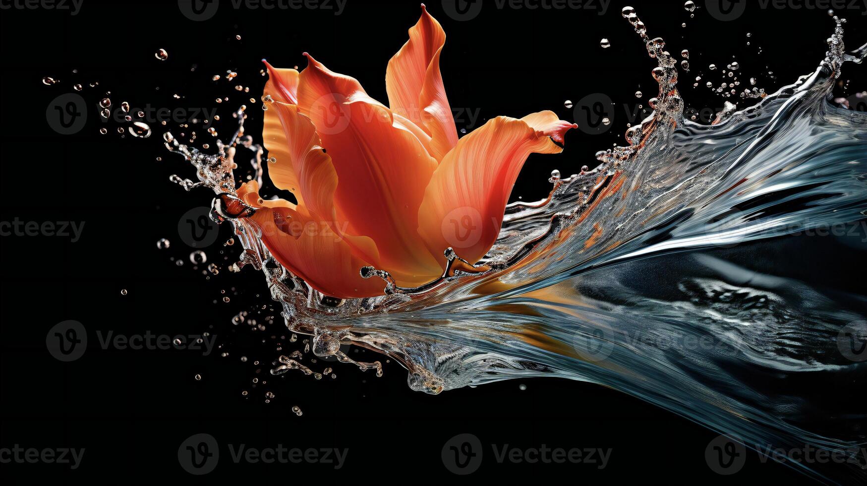 ai generato un' rosa tulipano è spruzzi acqua nel il aria foto