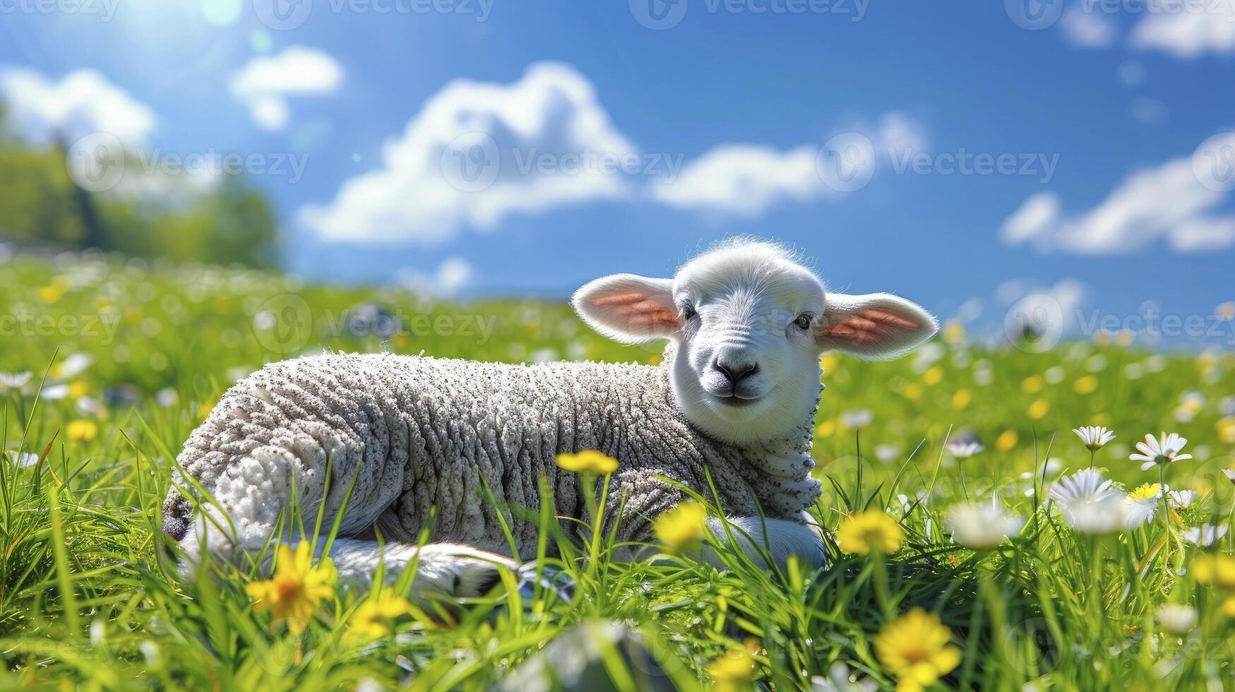 ai generato adorabile Pasqua agnello con fiorisce, Perfetto copia spazio foto