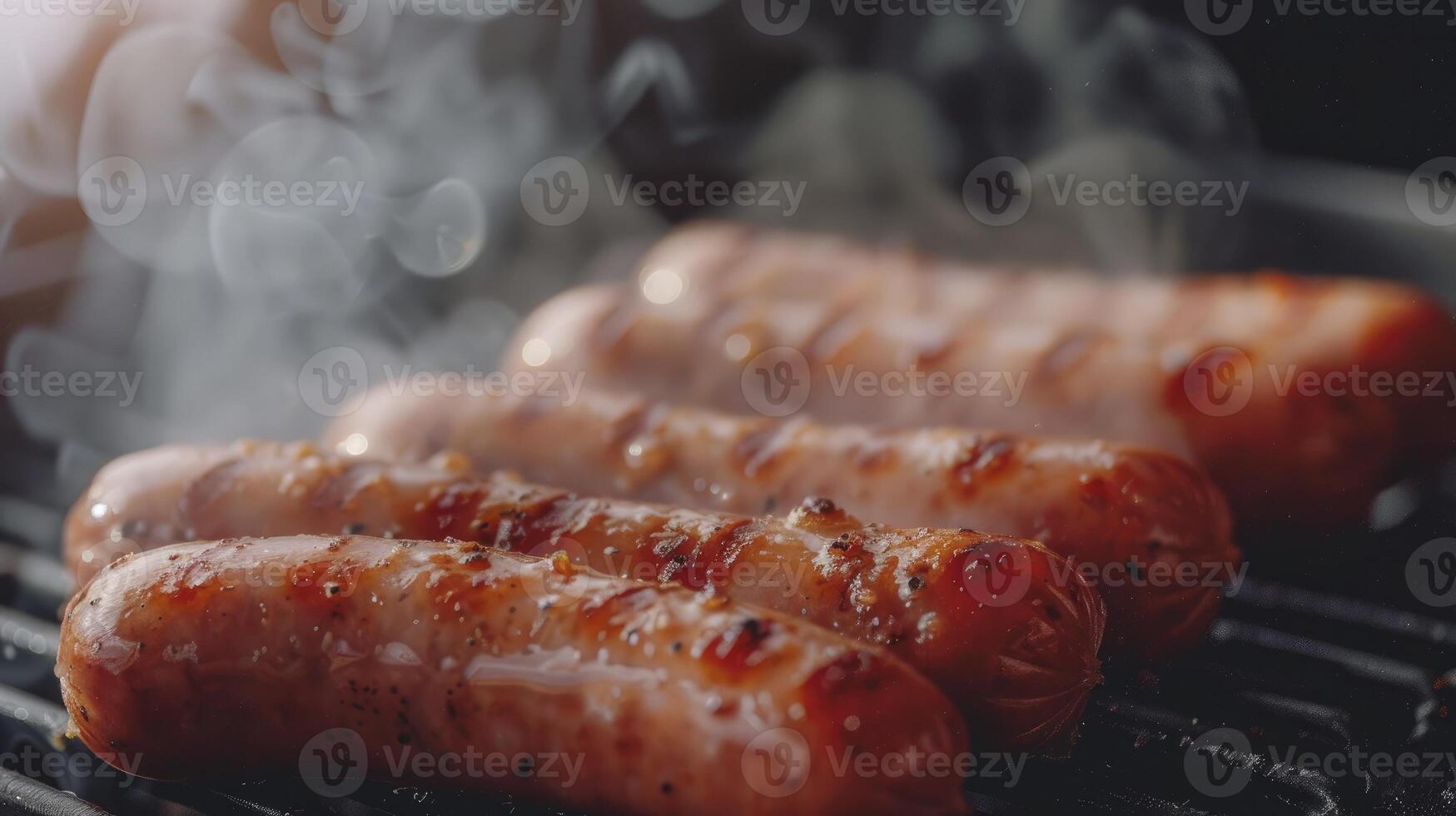 ai generato macro Visualizza di bbq salsicce foto