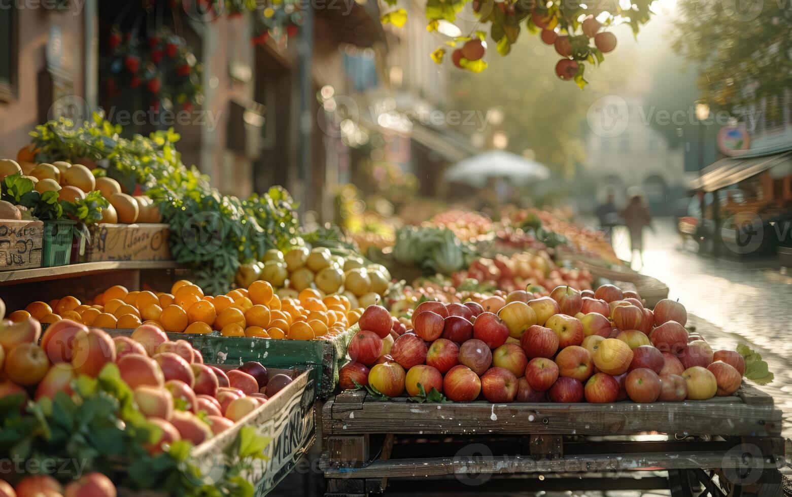 ai generato fresco frutta e verdure a agricoltori mercato. foto