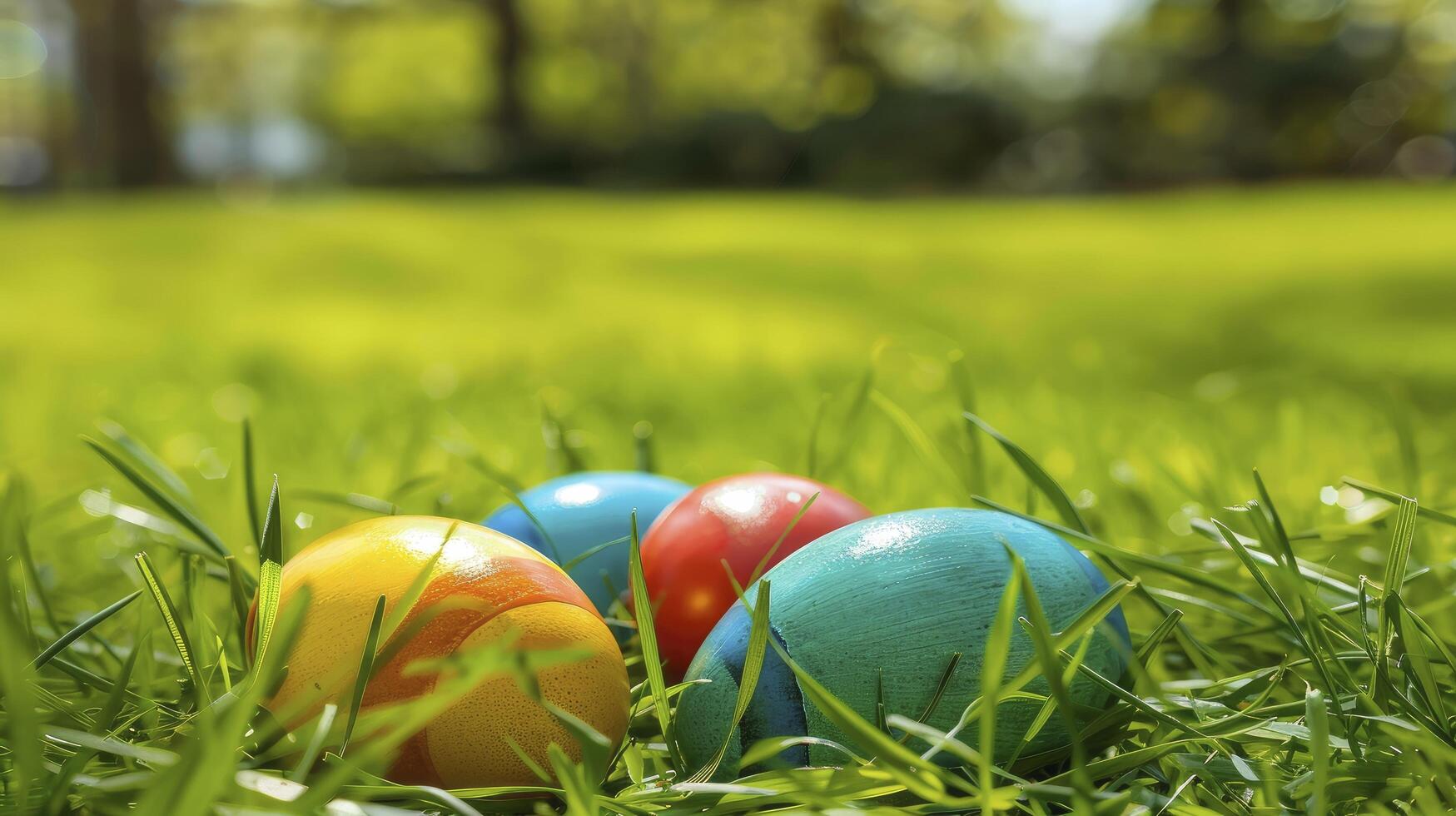 ai generato colorato Pasqua uova su il verde erba foto