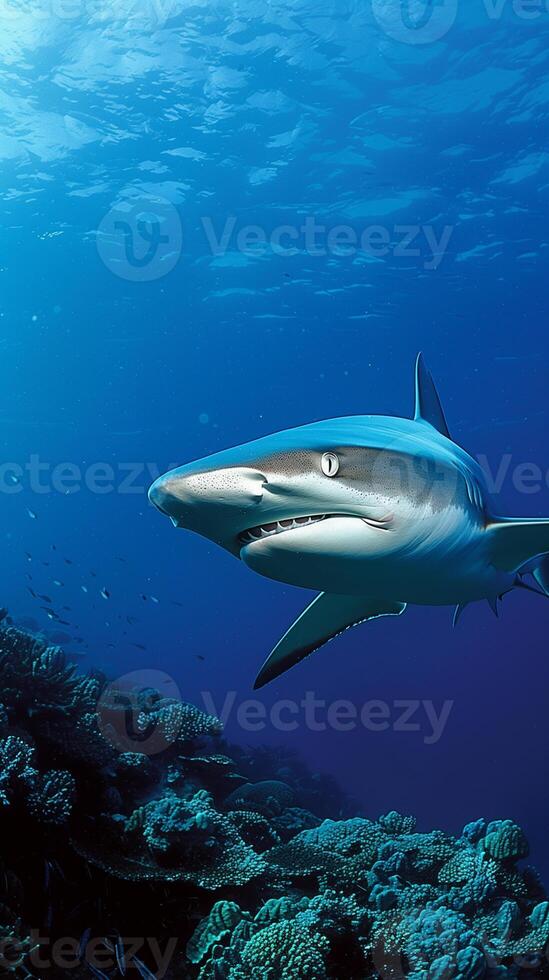 ai generato squalo nel il rosso mare foto