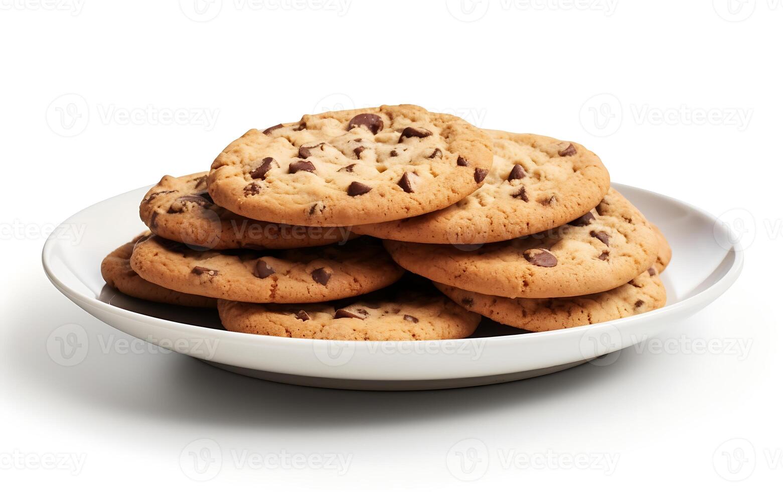 ai generato cioccolato patata fritta biscotti su un' piatto isolato su un' bianca sfondo. foto