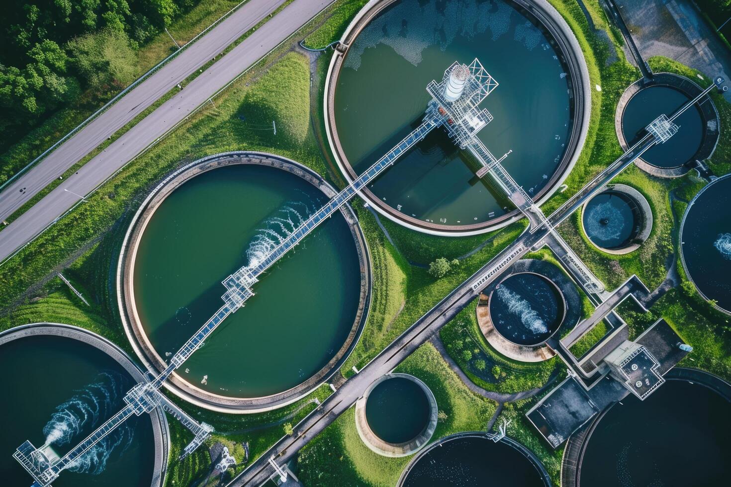 ai generato acqua trattamento pianta, trattamento strutture. raccolta differenziata. rifiuto in lavorazione acqua trattamento pianta foto