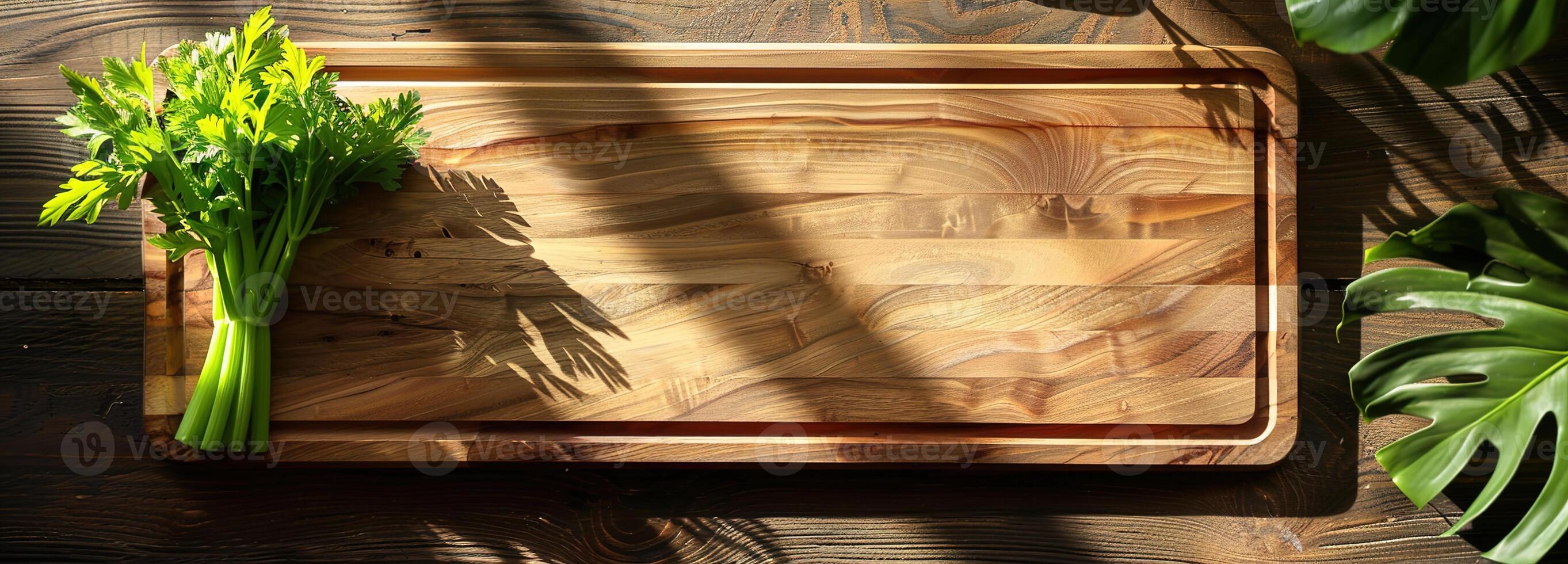 ai generato fresco sedano su di legno piatto, morbido luce, spazio per testo, tavolo superiore Visualizza, sedano di legno tavolo foto