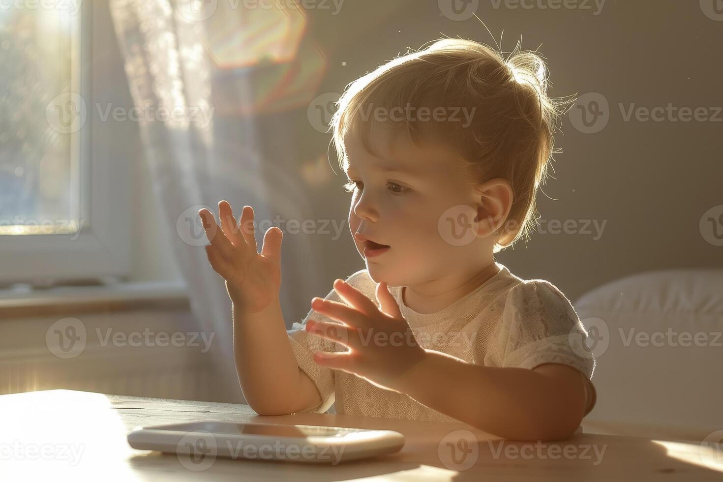 ai generato giovane bambino preghiere nel luce del sole foto