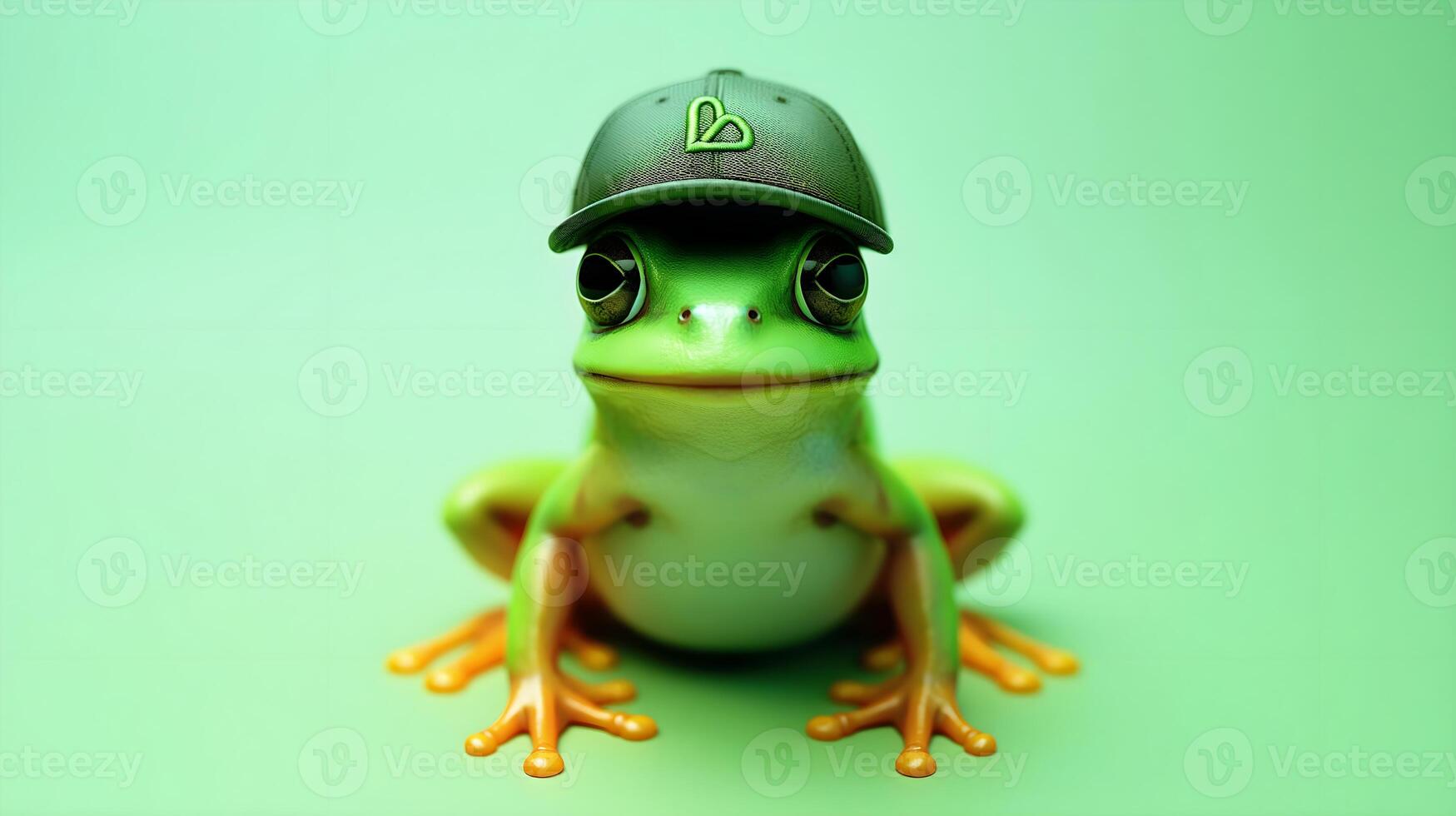 ai generato carino poco verde rana indossare baseball cappello isolato su verde sfondo, animali e natura modello con copia spazio la zona, sfondo, bandiera foto