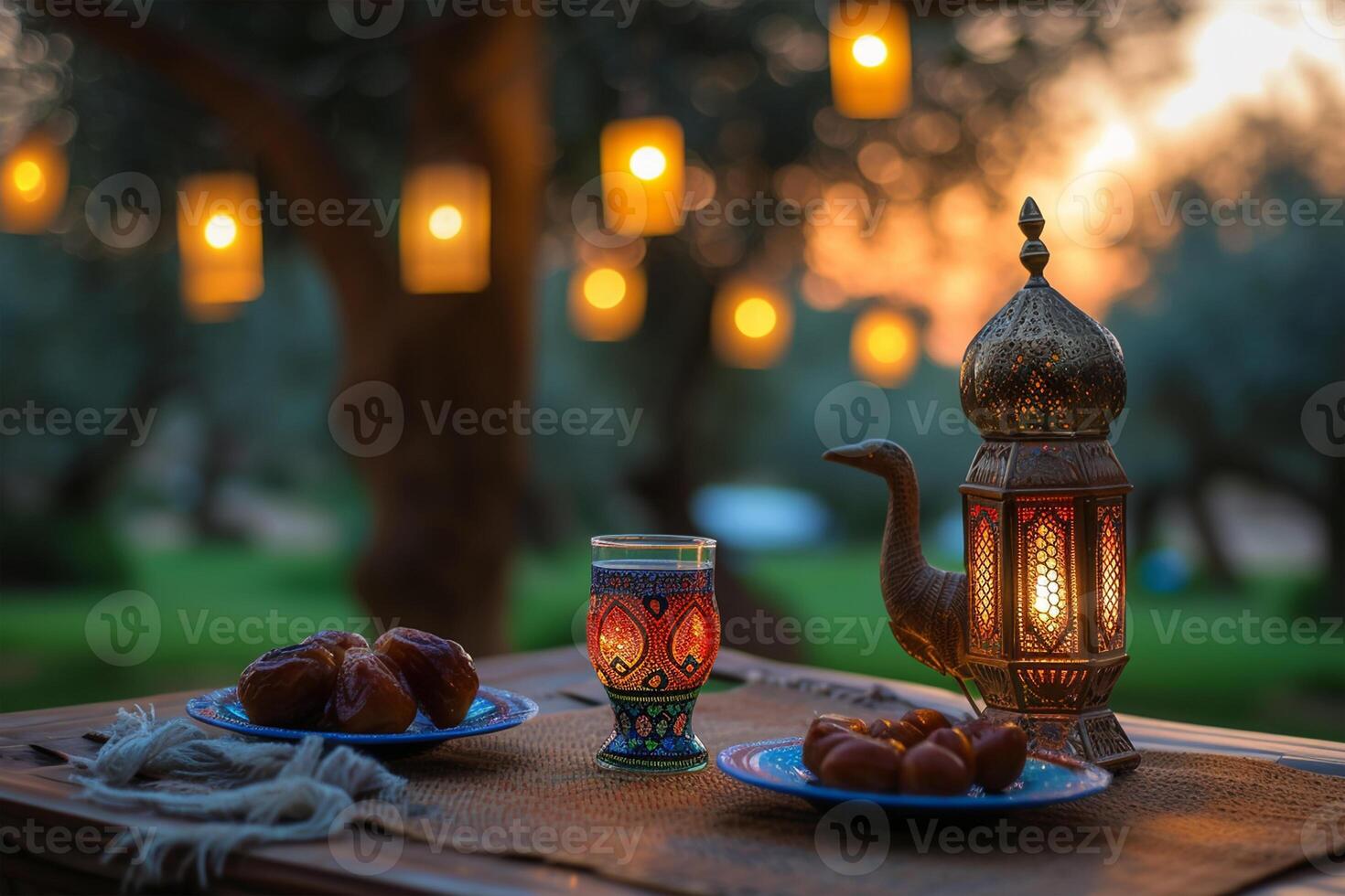 ai generato Ramadan kareem vacanza concetto con iftar date foto