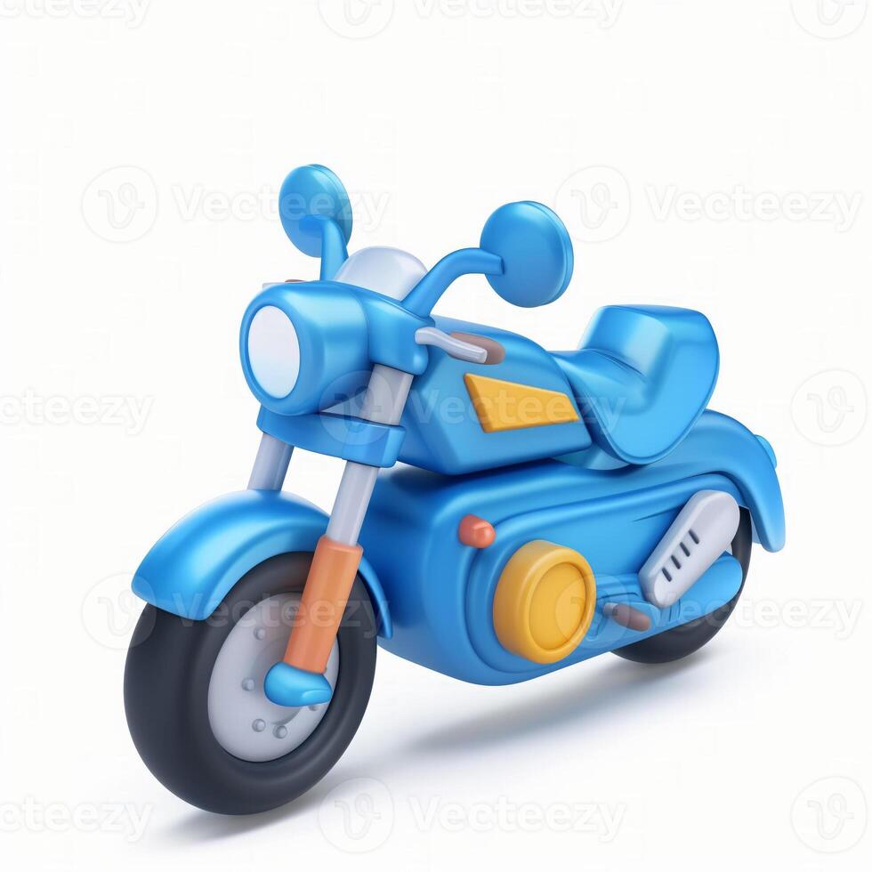 ai generato cartone animato blu motociclo 3d illustrazione su bianca foto