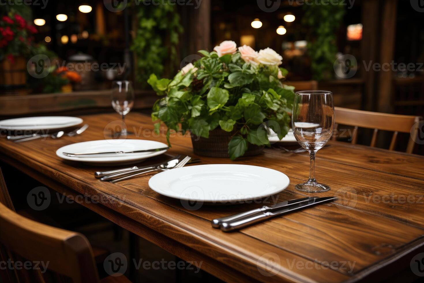 ai generato posate ambientazione su un' ristorante tavolo pubblicità cibo fotografia foto