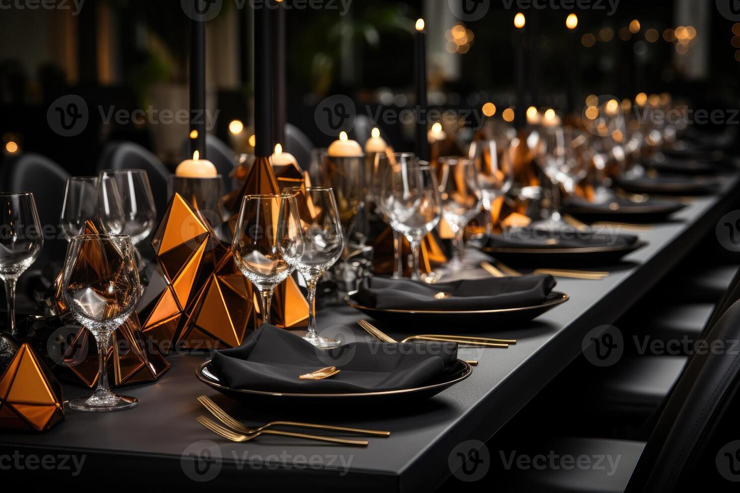 ai generato moderno elegante evento tavolo e posate ambientazione nel un' minimalista stile pubblicità cibo fotografia foto