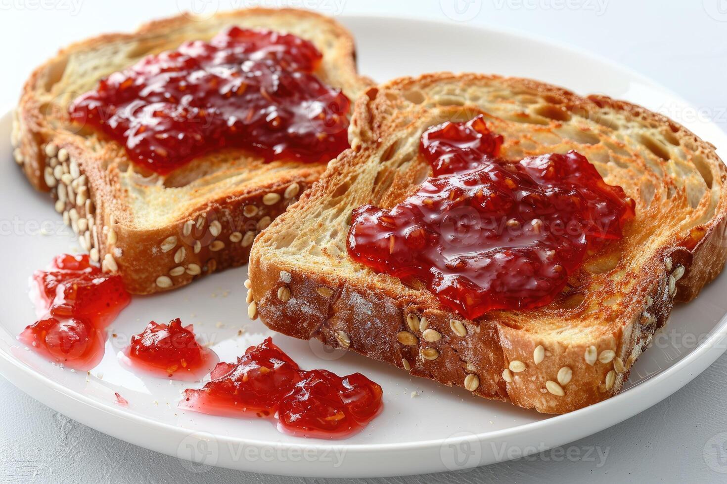 ai generato toast con frutta marmellata su cucina tavolo professionale pubblicità cibo fotografia foto