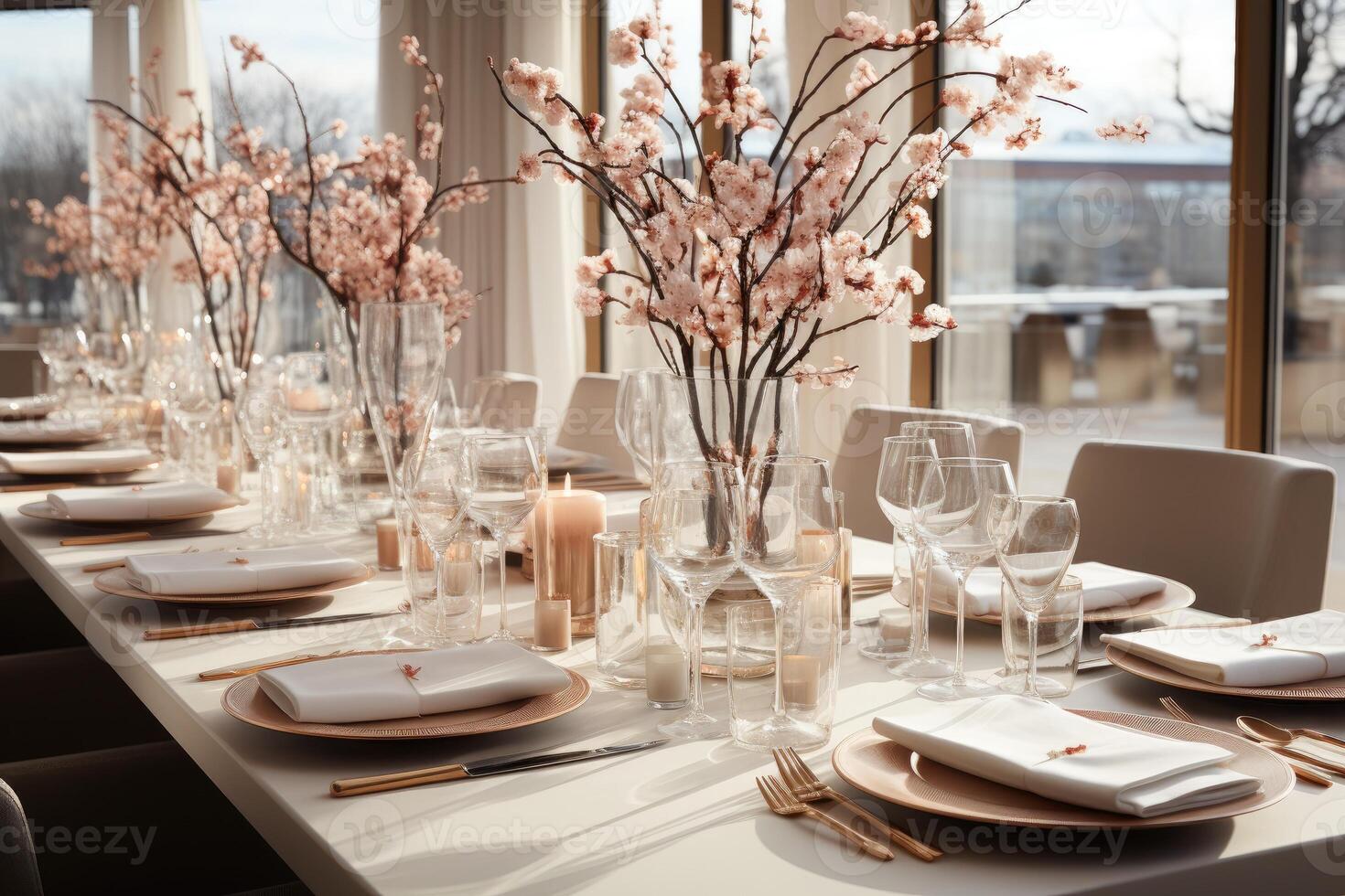ai generato moderno elegante evento tavolo e posate ambientazione nel un' minimalista stile pubblicità cibo fotografia foto