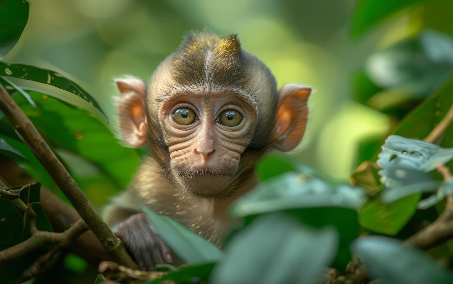 ai generato bambino scimmia nel il foresta foto