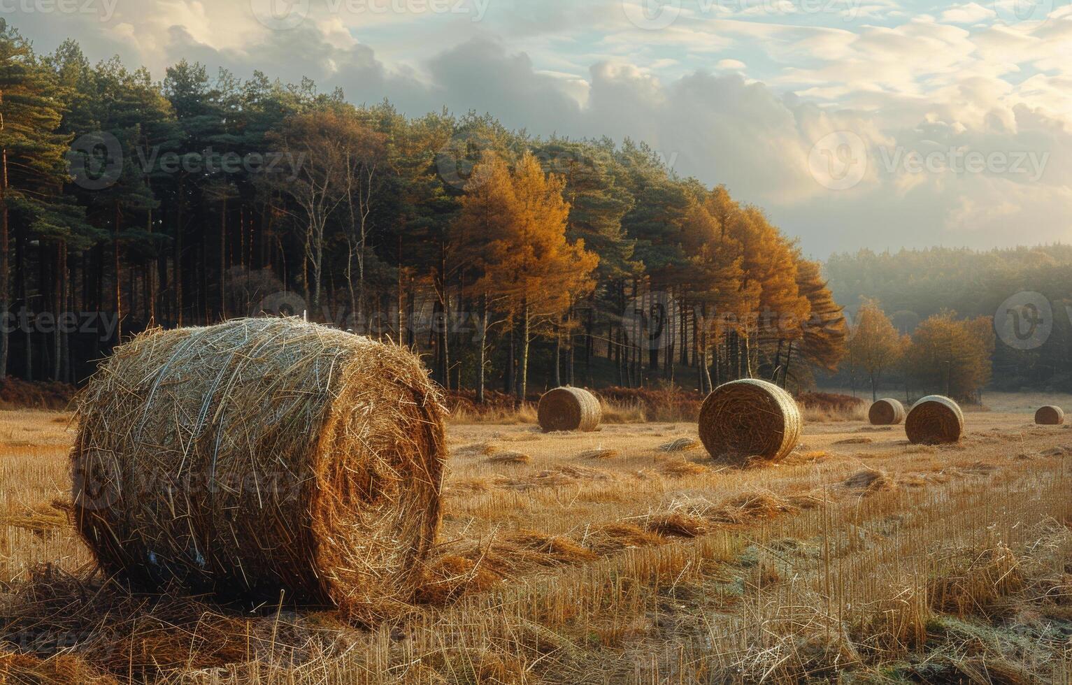 ai generato fieno balle su il campo dopo raccogliere foto