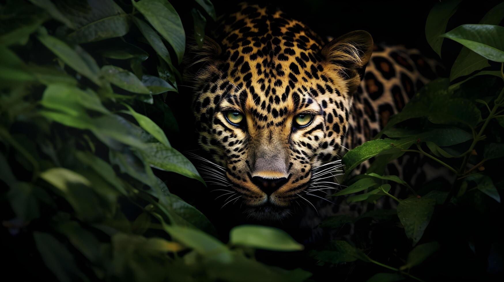 ai generato un' furtivo leopardo nascosto tra screziata ombre. ai generato foto
