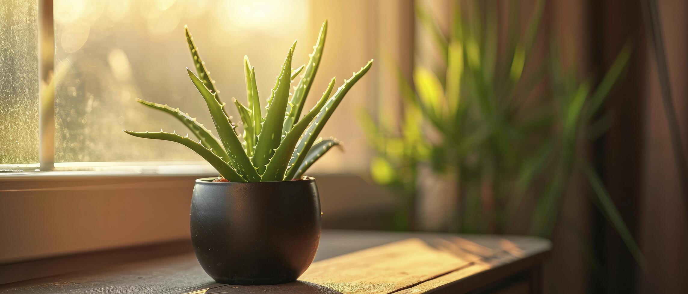 ai generato verde aloe Vera nel pentola su il petto di cassetti in casa foto