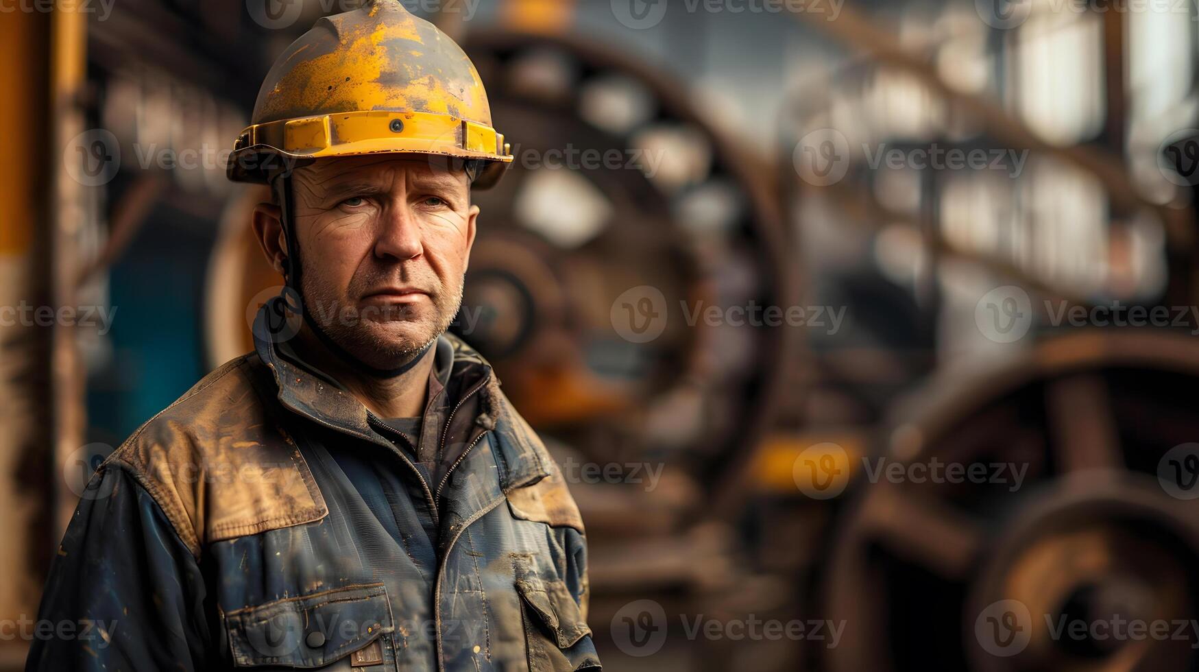 ai generato ritratto di un' Lavorando uomo nel un' uniforme e un' difficile cappello. ai generato foto