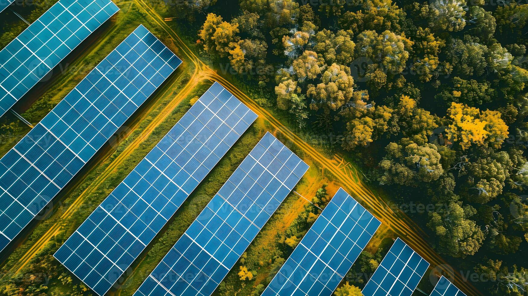 ai generato i campi di solare pannelli e sistemi per produrre verde elettricità. ai generato foto