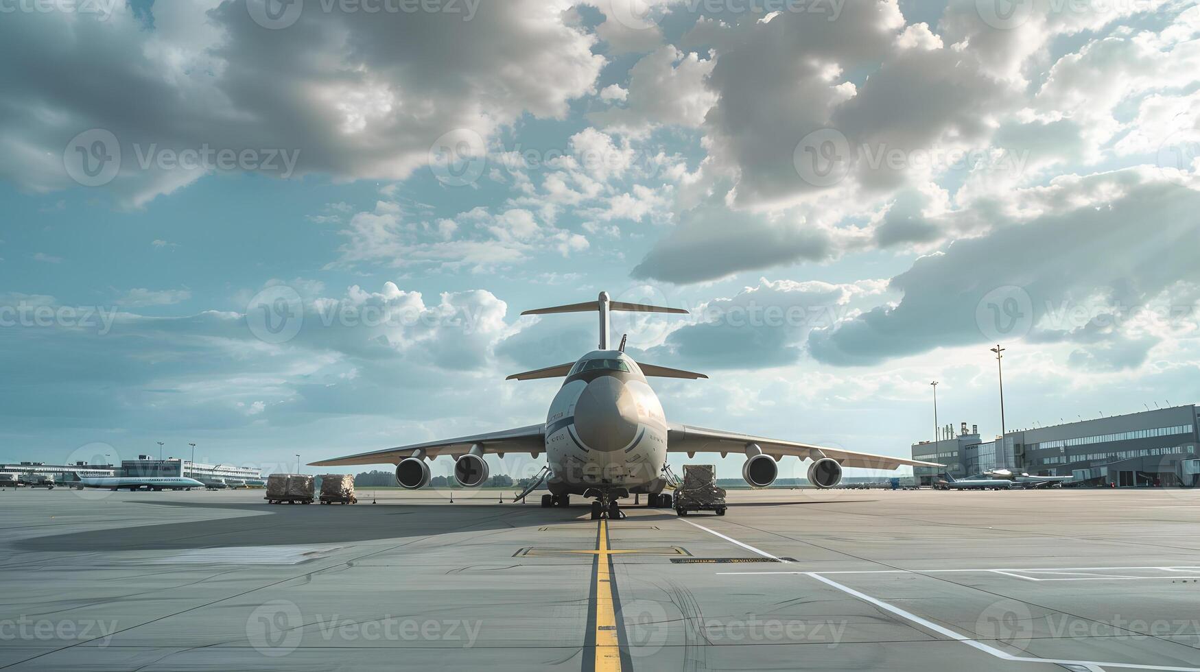 ai generato un' carico aereo a il aeroporto banchine carichi o scarica carico. ai generato foto