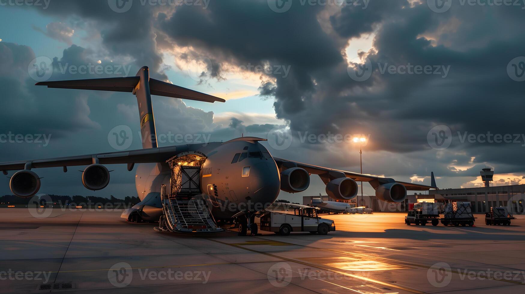 ai generato un' carico aereo a il aeroporto banchine carichi o scarica carico. ai generato foto