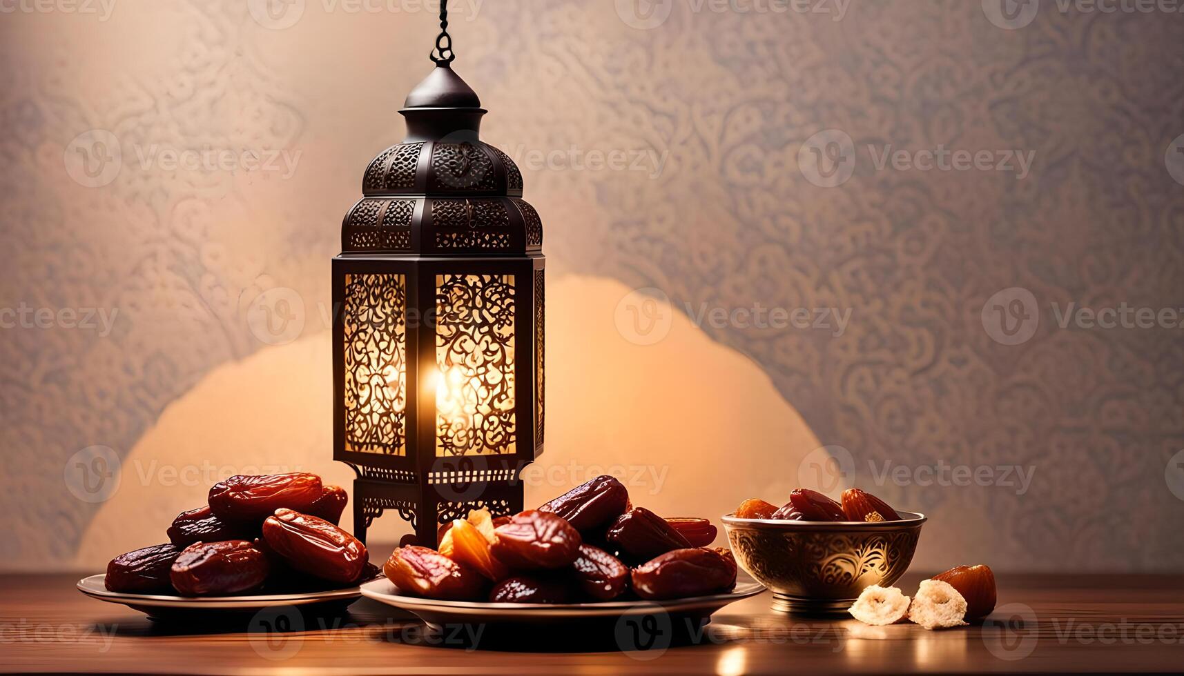 ai generato Ramadan lampada e date ancora vita foto