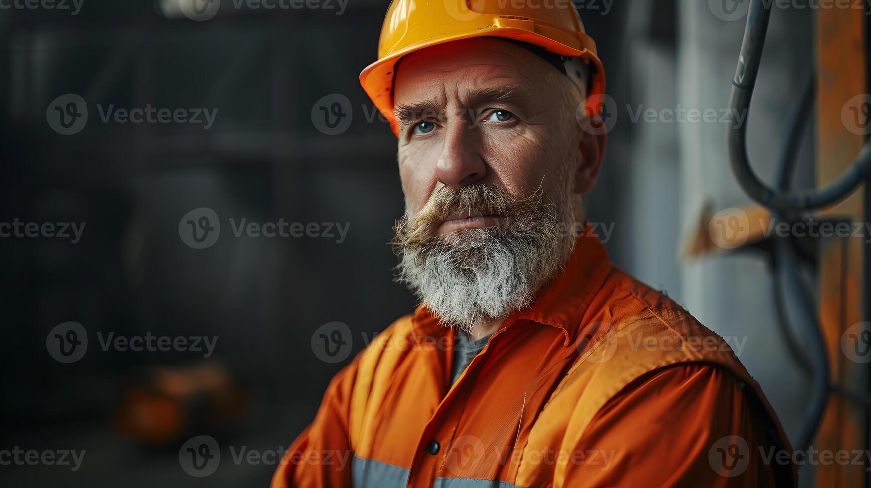 ai generato un' uomo, un' lavoratore, un' costruttore di professione, nel un' uniforme e un' casco. ai generato foto