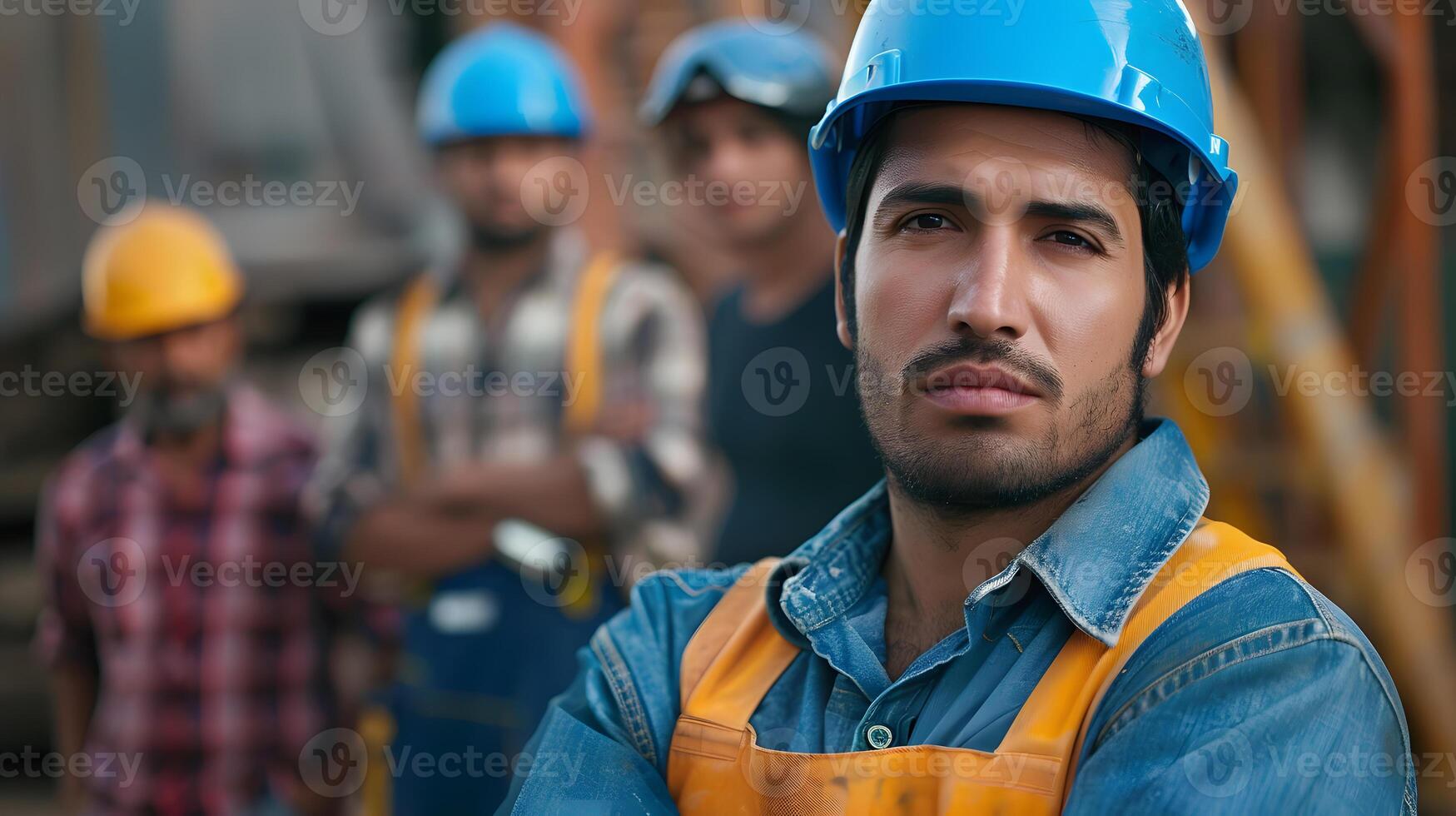 ai generato ritratto di un' Lavorando uomo nel un' uniforme e un' difficile cappello. ai generato foto