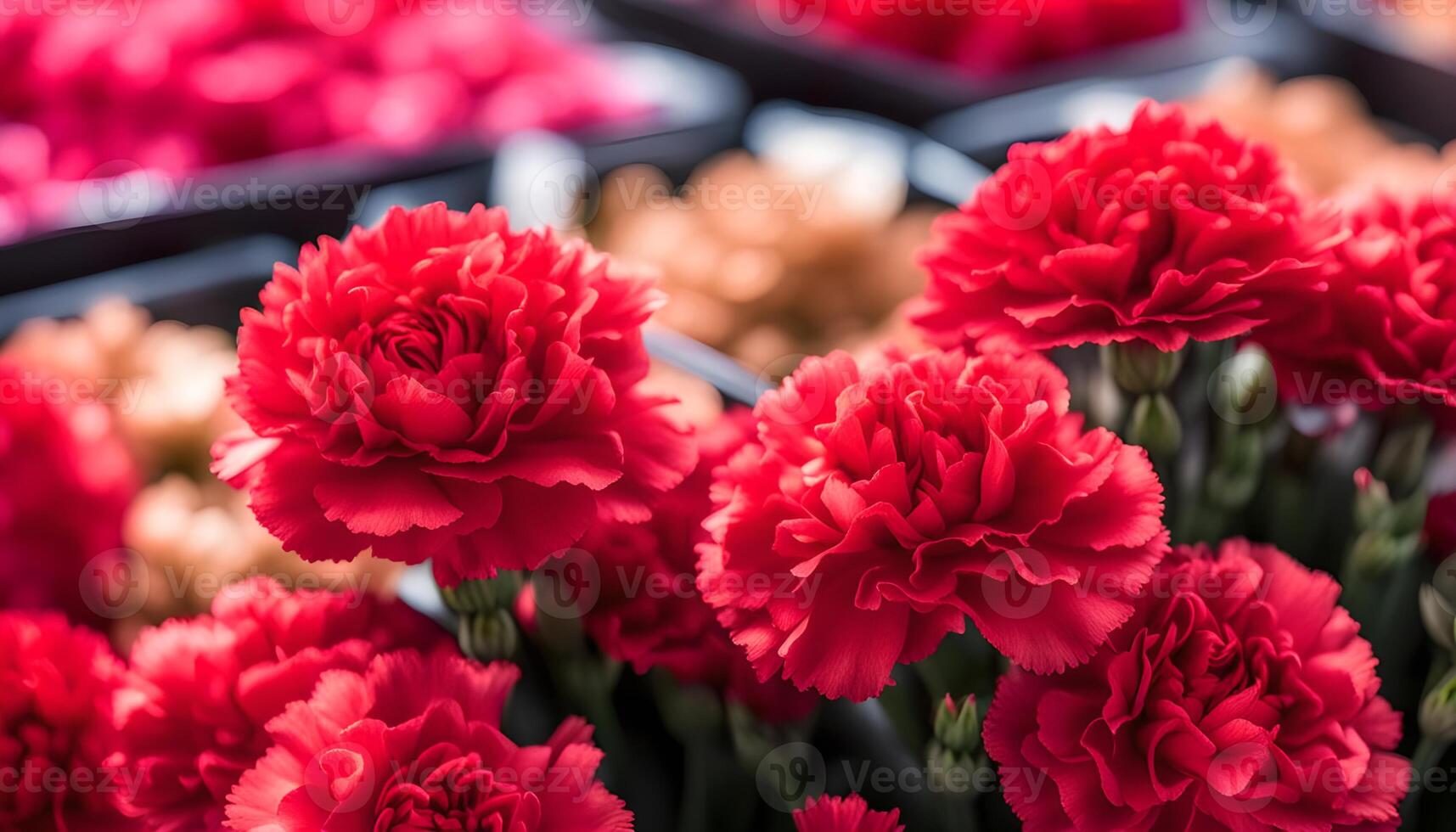 ai generato rosso garofano fiori a il agricoltori' mercato foto