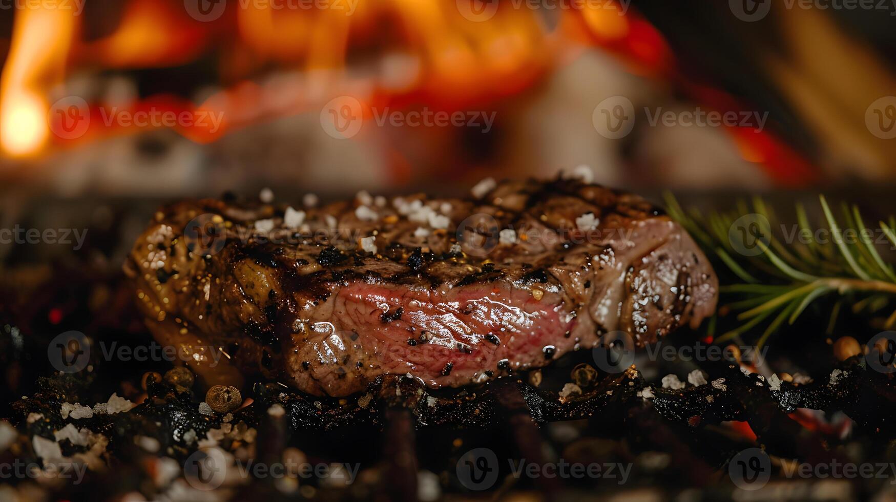 ai generato fresco succoso delizioso Manzo bistecca su un' buio sfondo. ai generato foto