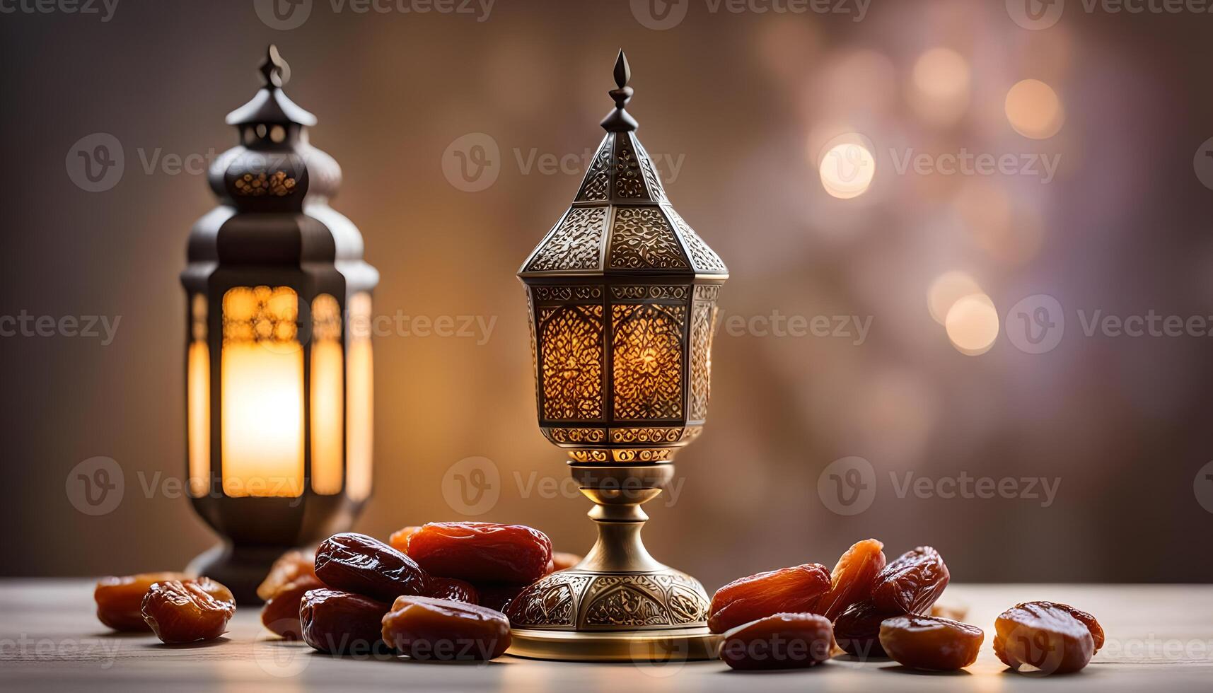 ai generato Ramadan lampada e date ancora vita foto