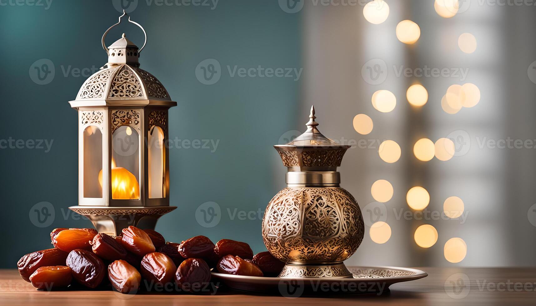 ai generato Ramadan lampada e date ancora vita foto