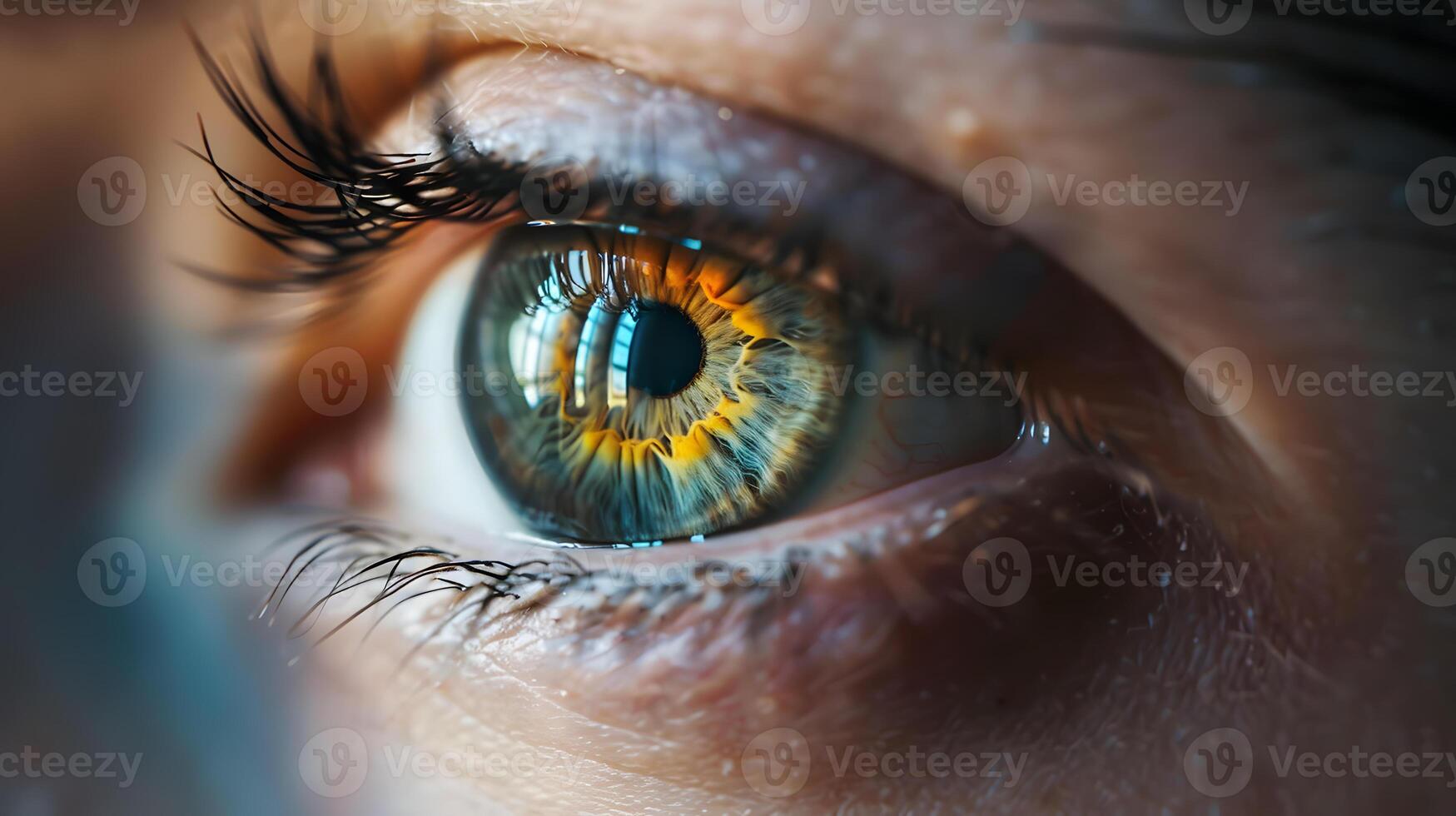 ai generato umano occhio avvicinamento, allievo e iris. ai generato foto