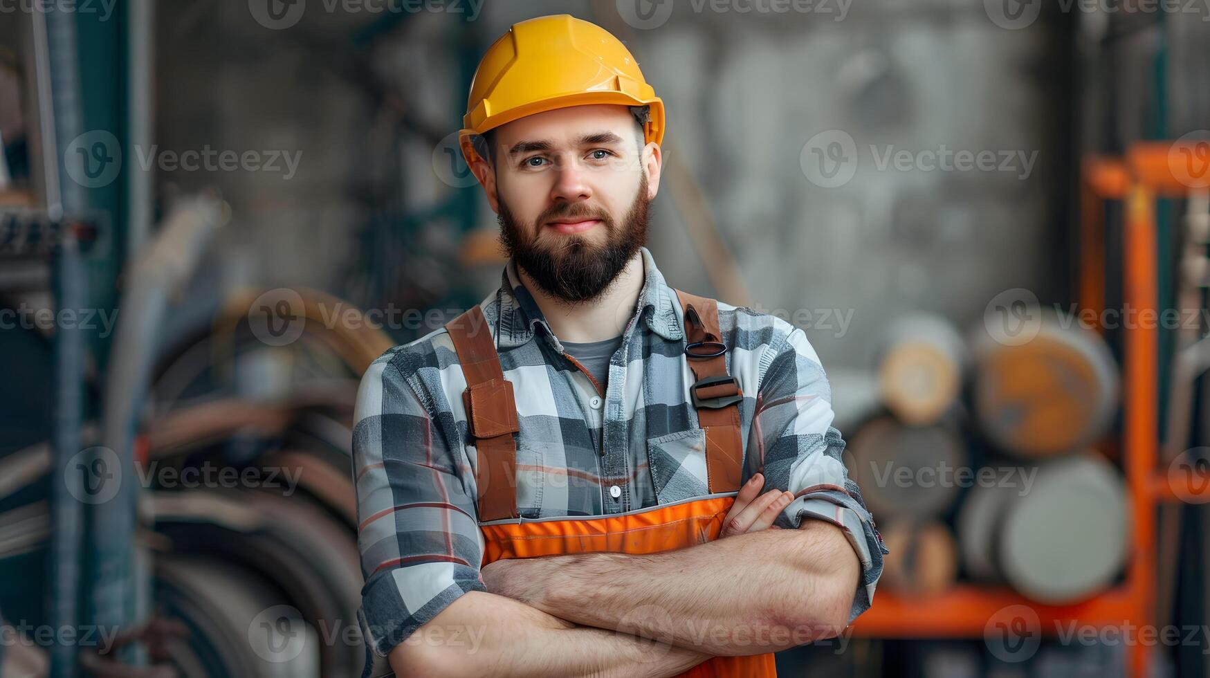 ai generato un' uomo, un' lavoratore, un' costruttore di professione, nel un' uniforme e un' casco. ai generato foto