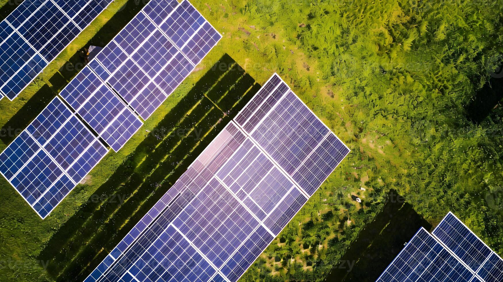ai generato i campi di solare pannelli e sistemi per produrre verde elettricità. ai generato foto
