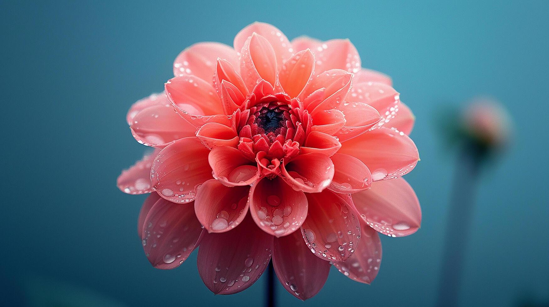 ai generato avvicinamento di dalia fiori con acqua gocce foto