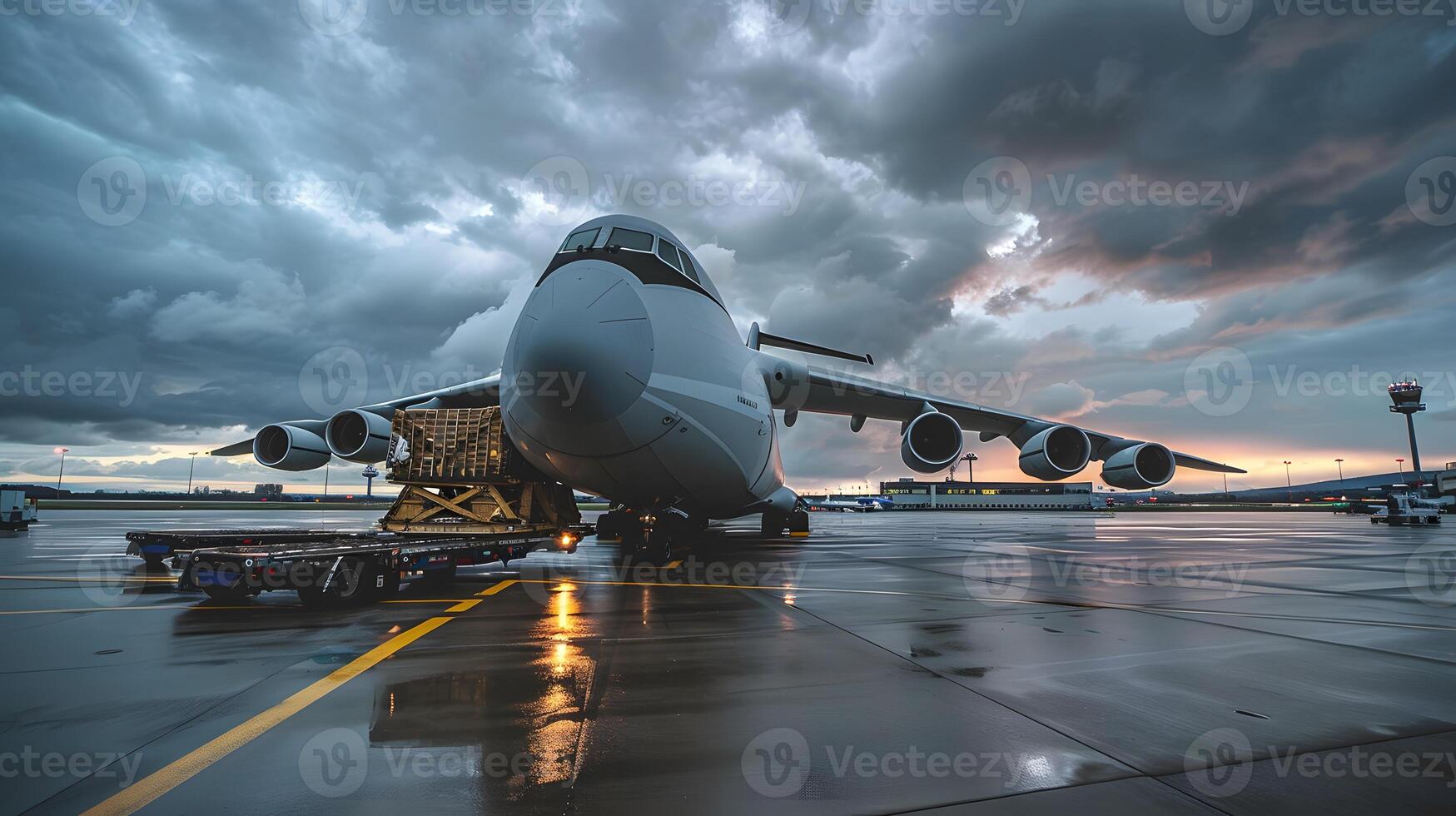 ai generato un' carico aereo a il aeroporto banchine carichi o scarica carico. ai generato foto