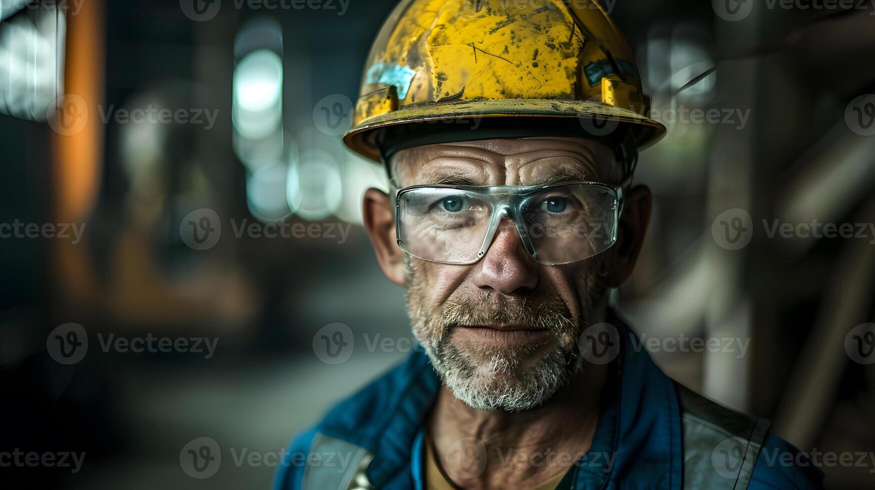 ai generato ritratto di un' Lavorando uomo nel un' uniforme e un' difficile cappello. ai generato foto