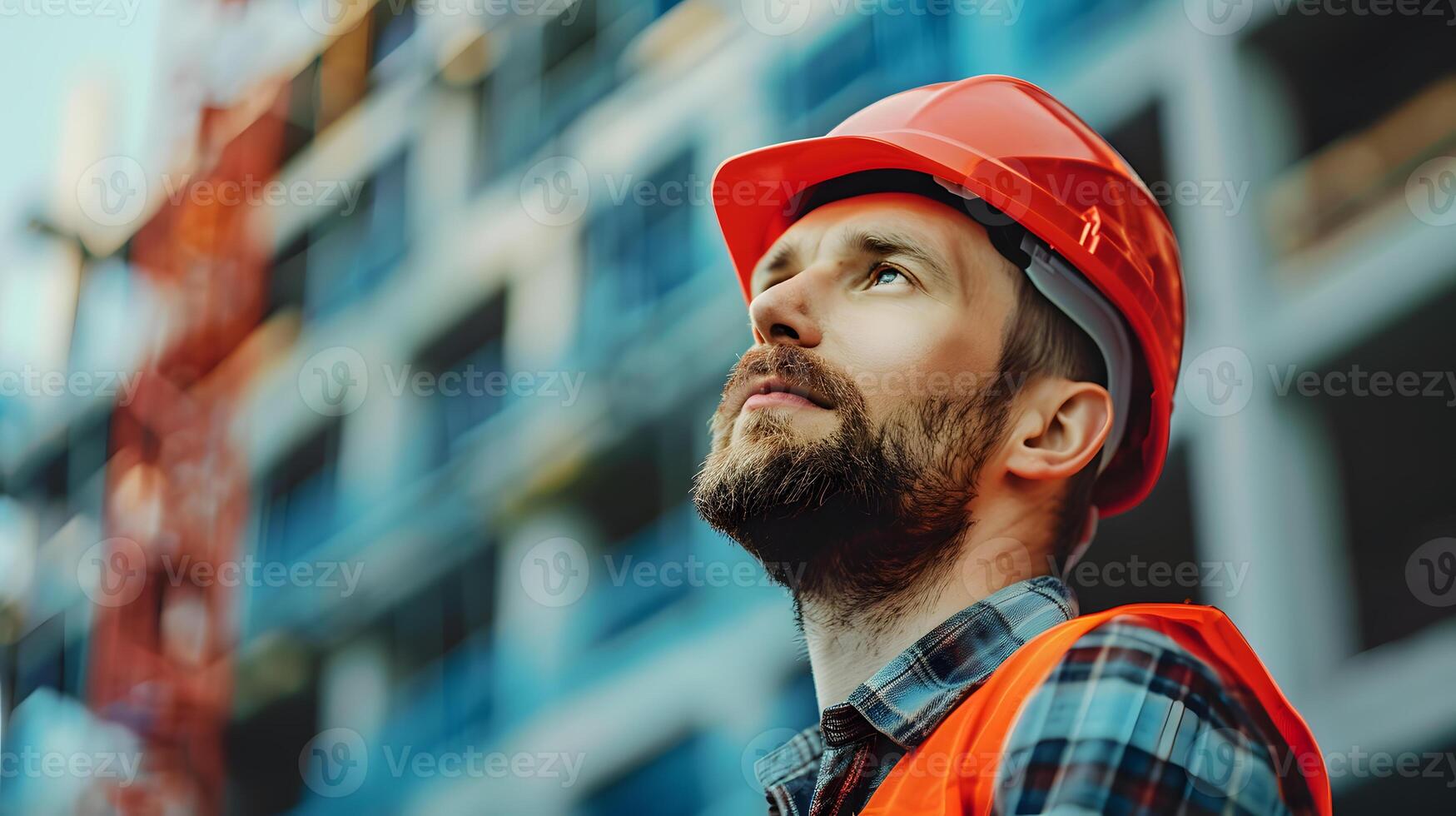 ai generato un' uomo, un' lavoratore, un' costruttore di professione, nel un' uniforme e un' casco. ai generato foto