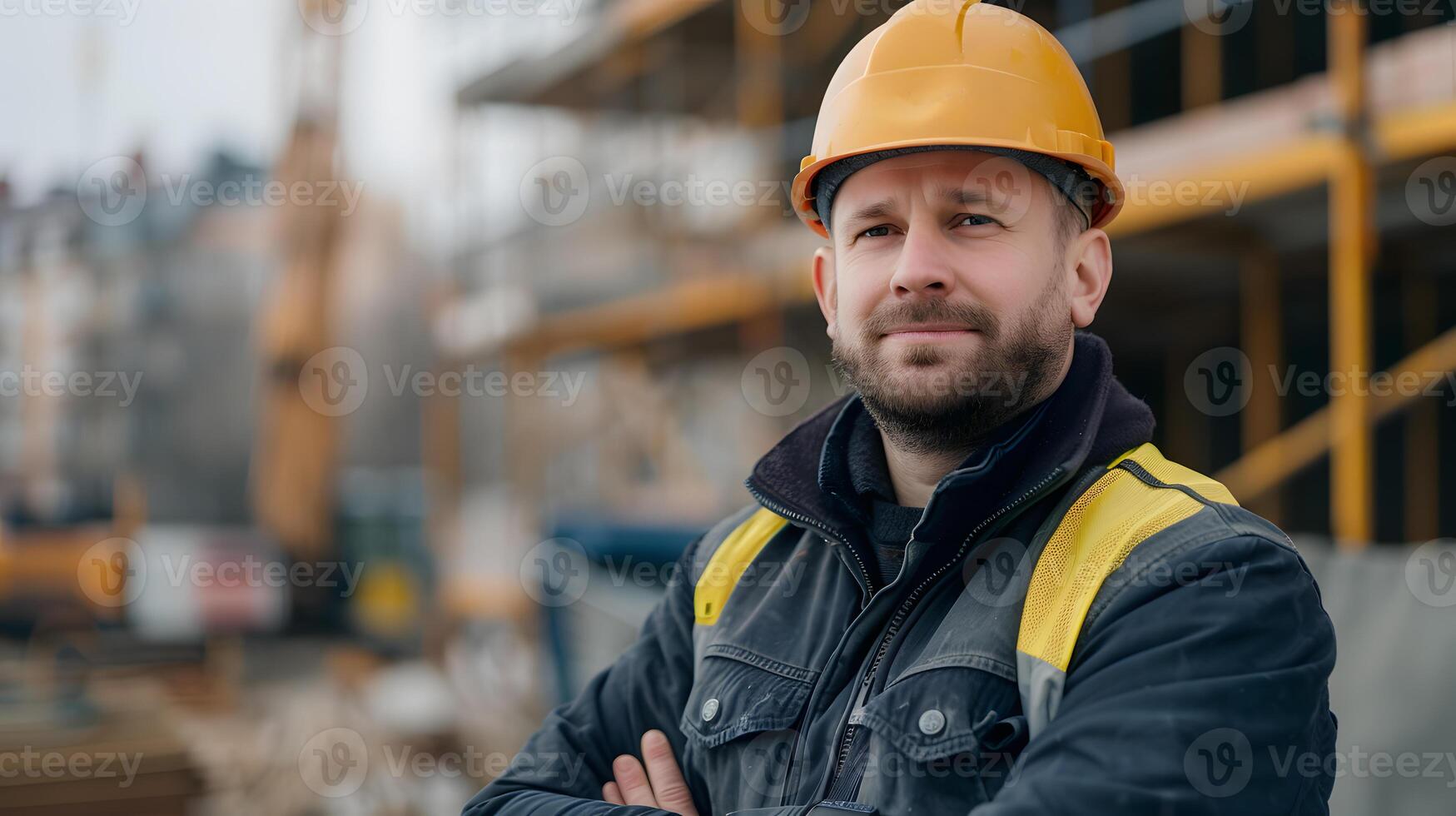 ai generato un' uomo, un' lavoratore, un' costruttore di professione, nel un' uniforme e un' casco. ai generato foto