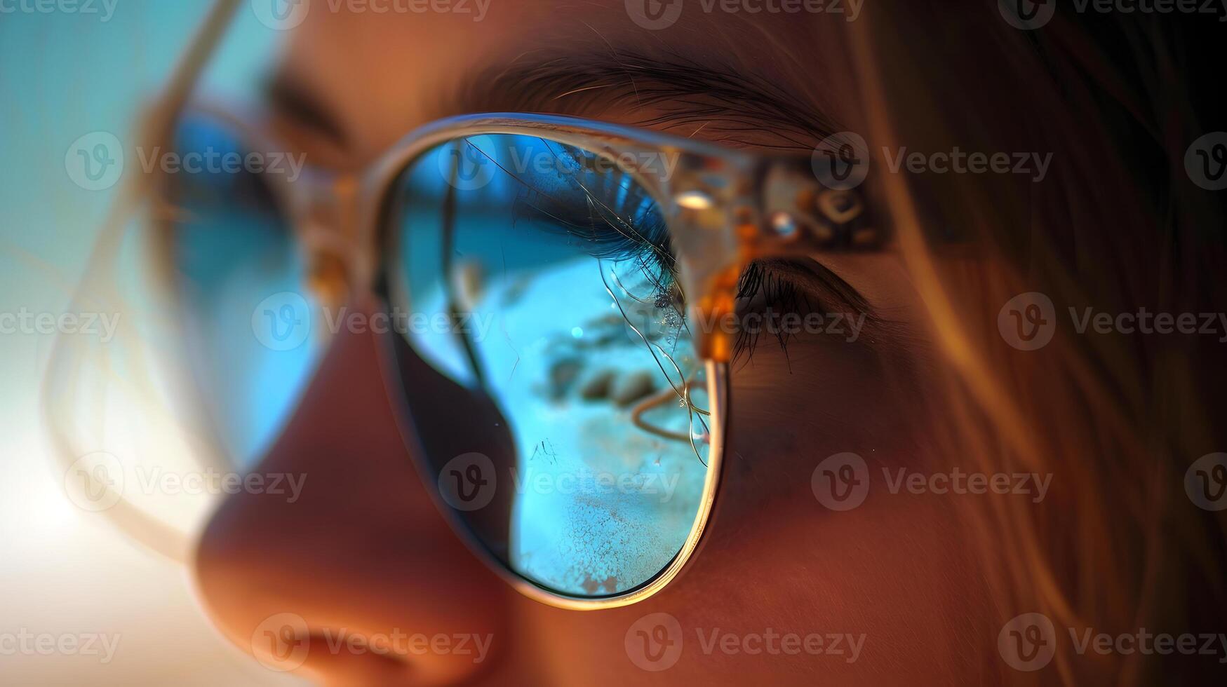 ai generato riflessione di spiaggia nel occhiali da sole foto