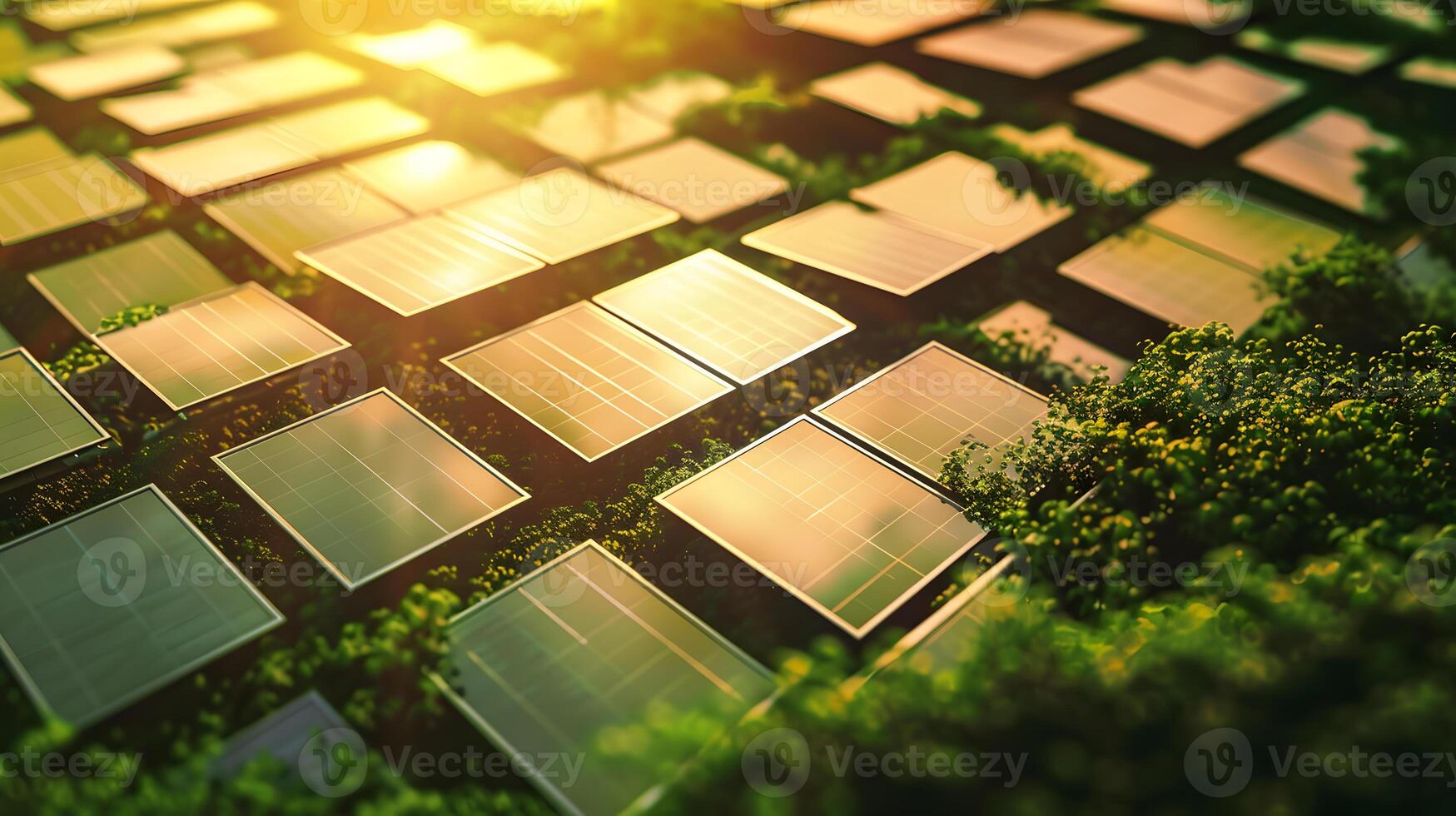 ai generato i campi di solare pannelli e sistemi per produrre verde elettricità. ai generato foto