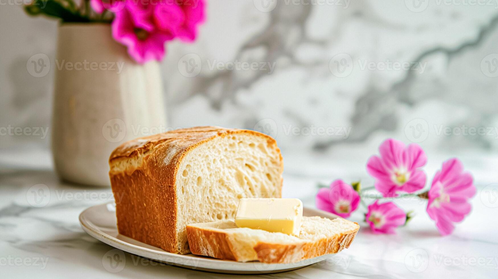 ai generato pane e Burro, fatti in casa cottura al forno e tradizionale cibo, nazione vita foto