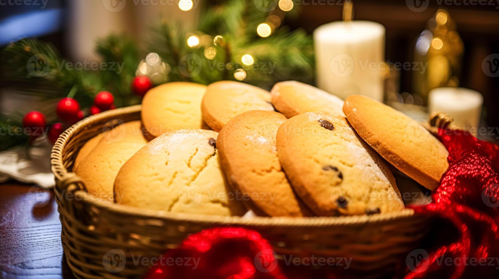 ai generato Natale biscotti, vacanza biscotto ricetta e casa cottura al forno, dolce dolce per accogliente inverno inglese nazione tè nel il villetta, fatti in casa cibo e cucinando foto