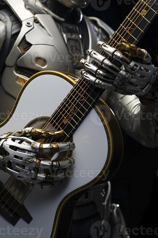 ai generato robot Tenere chitarra. ai musica concetto. ai generato foto